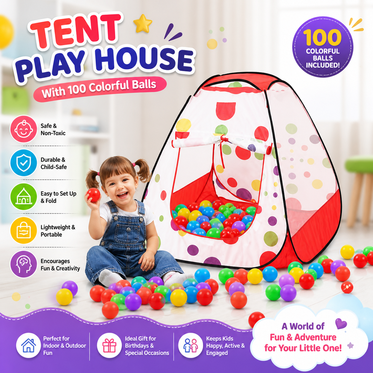 Tent Play House with 100 Pieces Balls